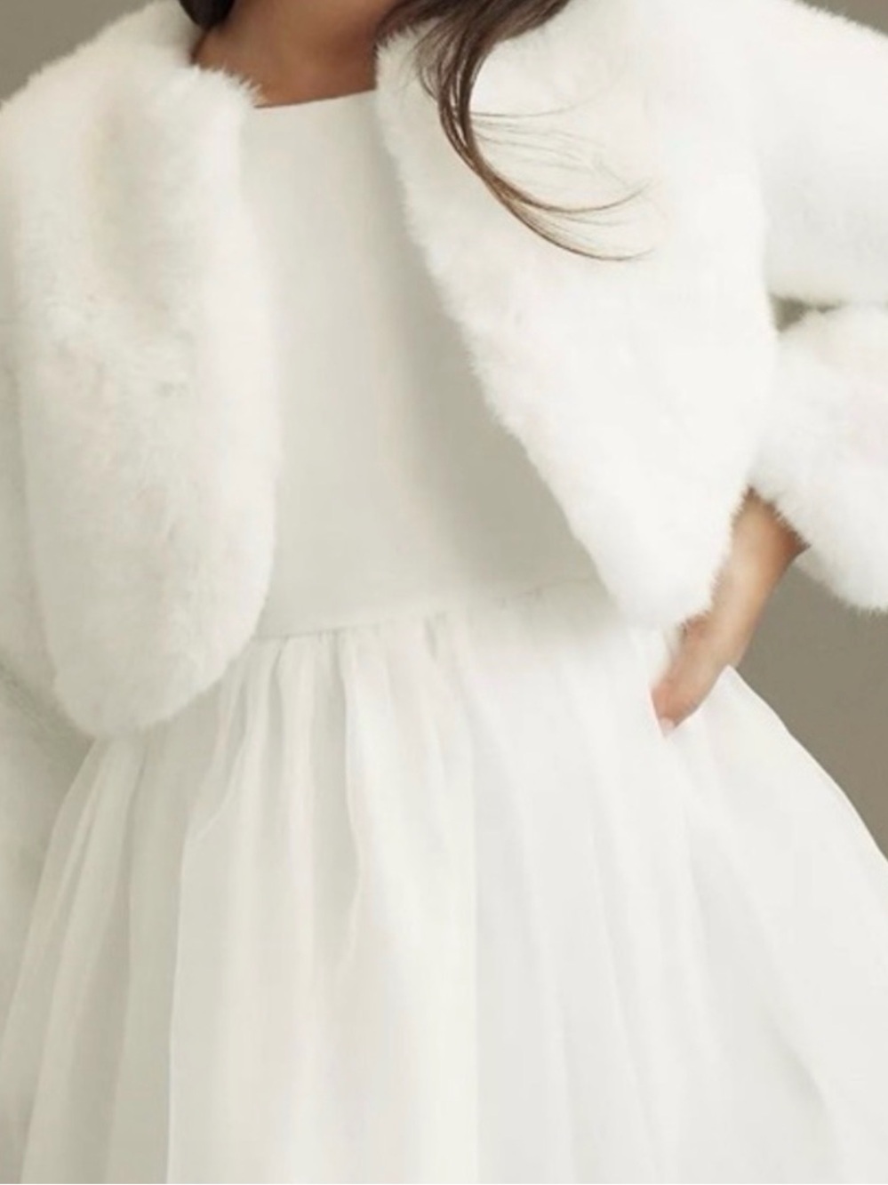 Girls' White Faux Fur Shrug Jacket for Weddings